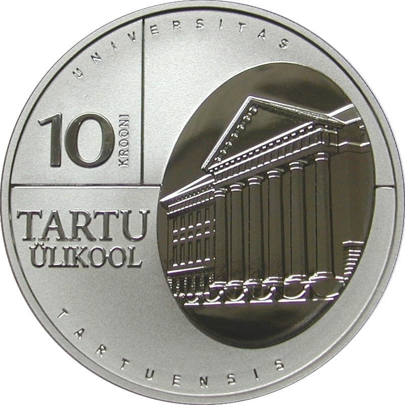 EV HÕBEDAST MEENEMÜNT pühendatud Tartu Ülikooli juubelile 2001 - vermitud Austraalias <br /> A SILVER COIN of Estonian Republic, dedicated to the anniversary of Tartu University 2001 - stamped in Australia