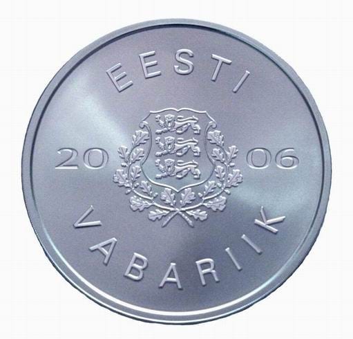 EV HÕBEDAST MEENEMÜNT pühendatud Estonia teatri 100 juubelile (tagakülg) 2006 - vermitud Soomes  <br />A SILVER COIN of Estonian Republic, dedicated to the 100 year anniversary of Theatre Estonia (back) 2006 - stamped in Finland