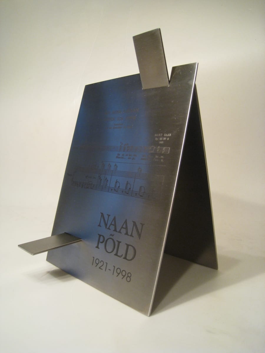 NAAN PÕLLU nim. auhind Estonia Seltsile 2008 lasergraveering roostevabal terasel  <br />N.Põld award for Estonia Selts 2008 lazerengraving on stainless steel