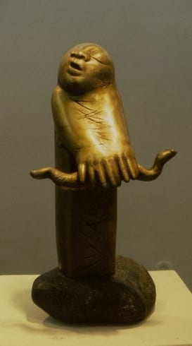 "USSISÕNAD" 1989 pronks, kivi  <br />"WORDS of SNAKE" 1989 bronze, stone