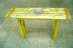 "SUUR VALGE LAUD" 2005 puu,klaas,joonistus<br /> "A BIG WHITE TABLE" 2005 wood,glass,drawing